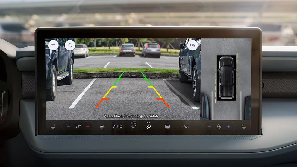 a ford truck showcasing the backup camera as safety feature