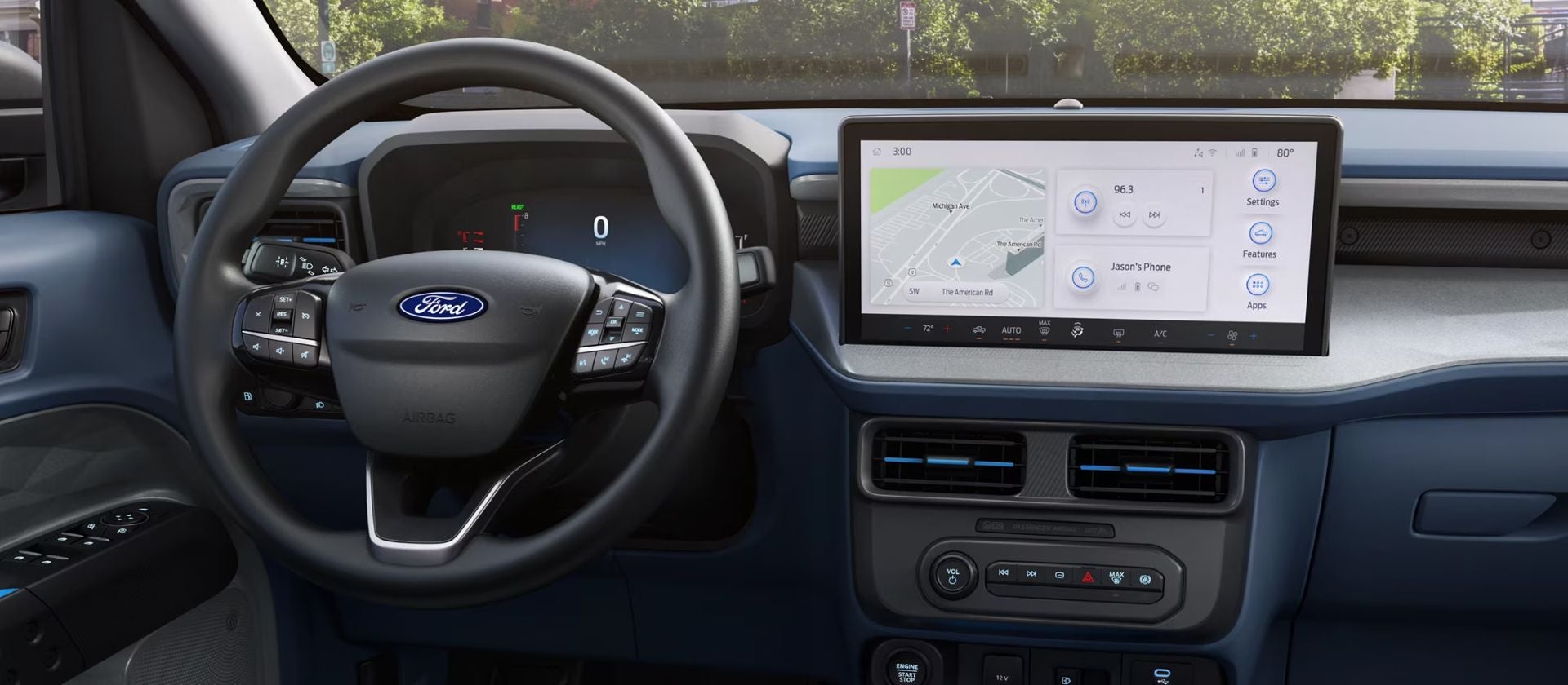 the digital cluster display and infotainment system of a 2025 ford maverick truck