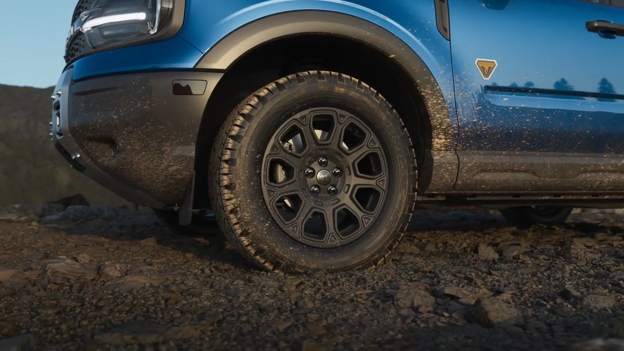 2025 Ford Bronco Sport all-terrain tires and rugged wheels designed for off-road performance.