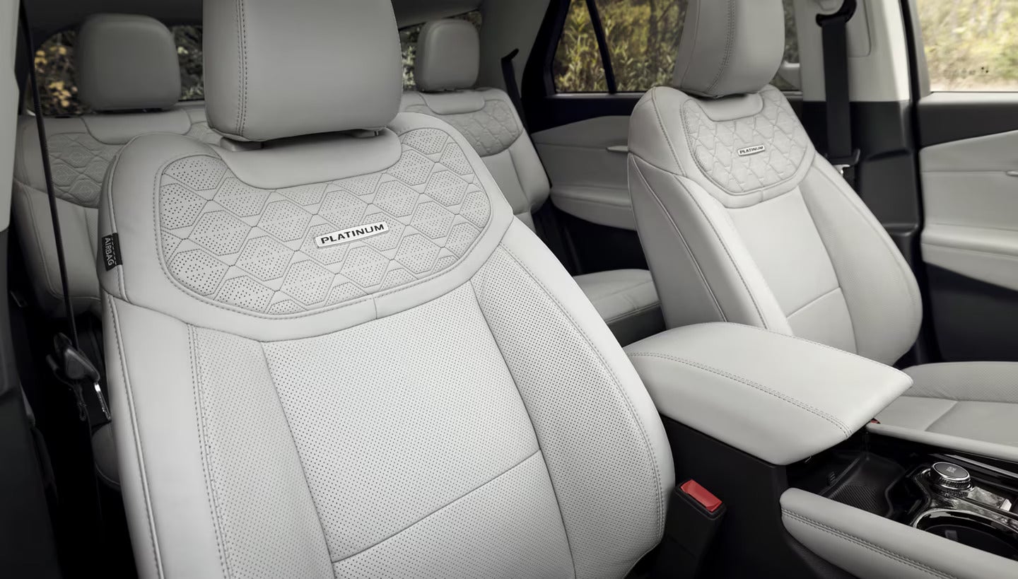 Close-up view of the 2025 Ford Explorer's luxurious Platinum edition seats.